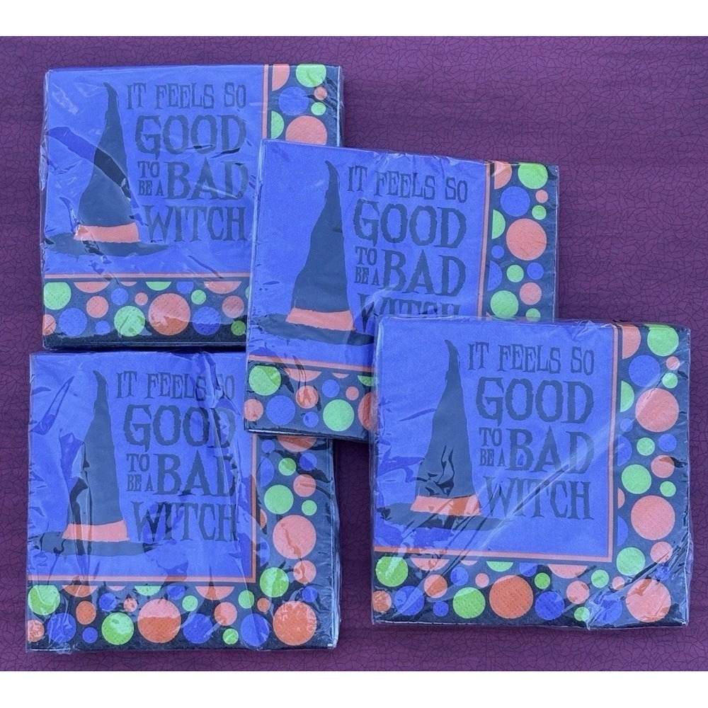 Unique 4 Pks Halloween Party Cocktail Napkins Bad Witch 64ct Total 15630 USA NOS